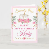 水彩ピンクカボチャ金ゴールドハッピーバースデー カード (黄色い花)