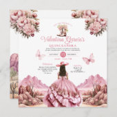 水彩ピンクキンセアニラ15アノスブーツウェスタン 招待状 (正面/裏面)