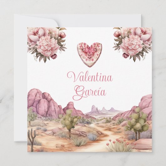 水彩ピンクキンセアニラ15アノスブーツウェスタン 招待状 (裏面)