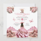 水彩ピンクキンセアニラ15アノスブーツウェスタン 招待状 (正面)