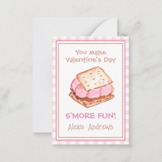 水彩ピンクギンガムズモーレスバレンタインカード ノートカード (正面)