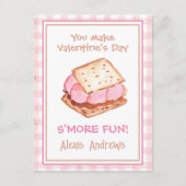 水彩ピンクギンガムズモーレスバレンタインカード ポストカード (正面)