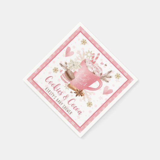 水彩ピンククッキーとココアベビーシャワー スタンダードカクテルナプキン (角)