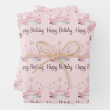 水彩ピンククラウンハッピーバースデー