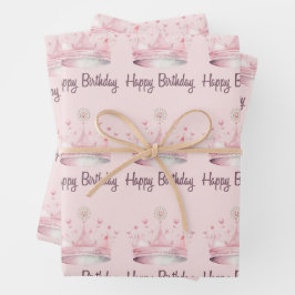 水彩ピンククラウンハッピーバースデー ラッピングペーパーシート