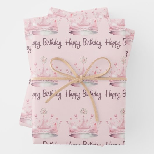 水彩ピンククラウンハッピーバースデー ラッピングペーパーシート (インサイチュ)