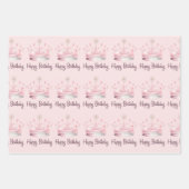 水彩ピンククラウンハッピーバースデー ラッピングペーパーシート (正面)