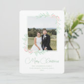 水彩ピンククラシック色の南フォトクリスマス シーズンカード (スタンド正面)