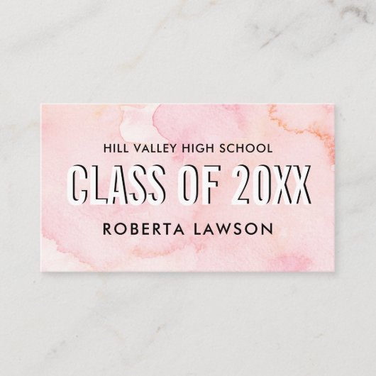 水彩ピンククラス卒業名ソーシャルアイコン 名刺 (正面)