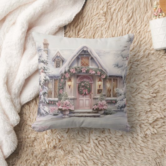 水彩ピンククリスマスアート装飾用クッション クッション (ブランケット)