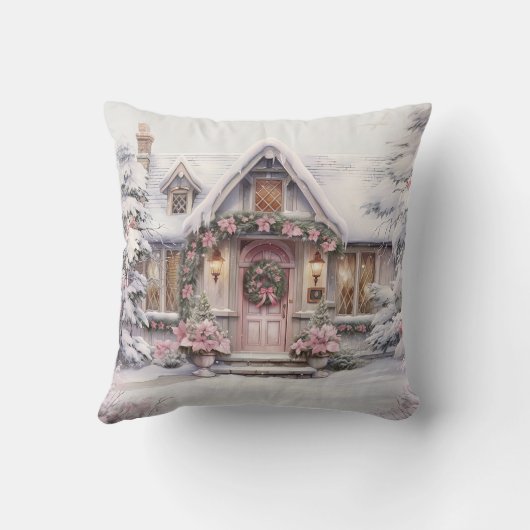 水彩ピンククリスマスアート装飾用クッション クッション (裏面)