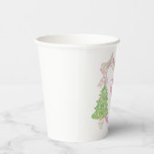 水彩ピンククリスマスツリーモノグラムクレスト 紙コップ (右)