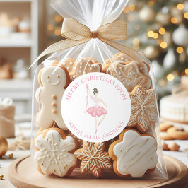 水彩ピンククリスマスバレリーナギフト ラウンドシール