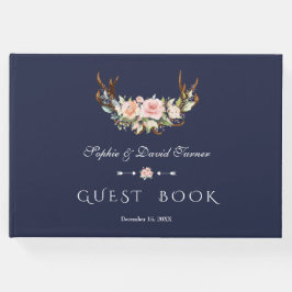 水彩ピンククリームフローラ結婚〔雄ジカの〕枝角 ゲストブック