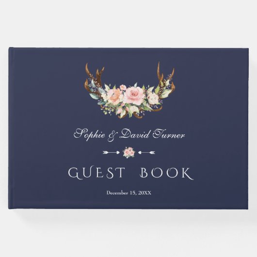 水彩ピンククリームフローラ結婚〔雄ジカの〕枝角 ゲストブック (正面)