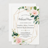 水彩ピンククリームフローラ金ゴールドリハーサルディナー 招待状 (正面/裏面)