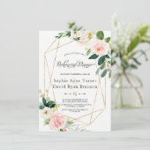 水彩ピンククリームフローラ金ゴールドリハーサルディナー 招待状 (スタンド正面)