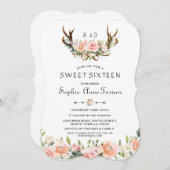 水彩ピンククリームフローラ〔雄ジカの〕枝角スイーツ16 招待状 (正面/裏面)