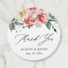 水彩ピンククリームローズフラワーの感謝 フェイバータグ