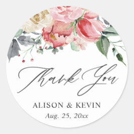 水彩ピンククリームローズフラワーの感謝 ラウンドシール