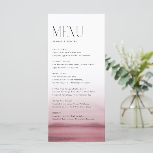 水彩ピンクグラデーションモダン結婚ズ メニュー (スタンド正面)