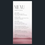 水彩ピンクグラデーションモダン結婚ズ メニュー<br><div class="desc">水彩ピンクとタイポグラフィを備えたカスタマイズグラデーション可能なメニュモダンーカード。日付と食事の選択を追加してパーソナライズ。このピンクグラデーションのメニューカードは、結婚式、赤ちゃんシャワー、ブライダルシャワー、誕生日などに最適。</div>