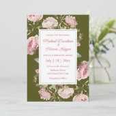 水彩ピンクグリーンフローラ結婚開花 招待状 (スタンド正面)