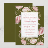 水彩ピンクグリーンフローラ結婚開花 招待状 (正面/裏面)