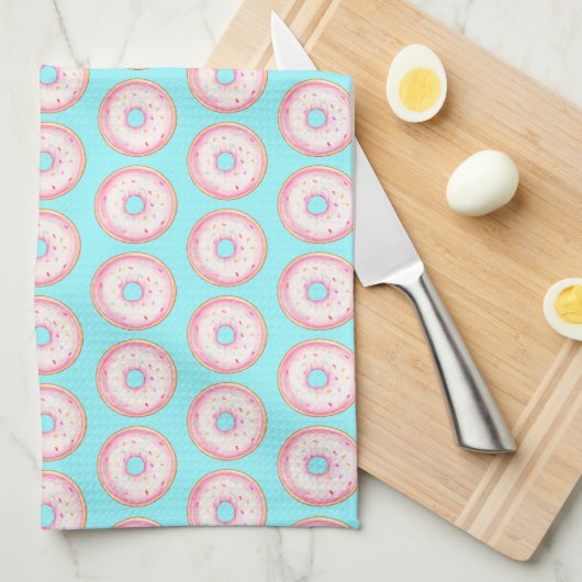 水彩ピンクグレーズドリフトドーナツ キッチンタオル (四つ折り)
