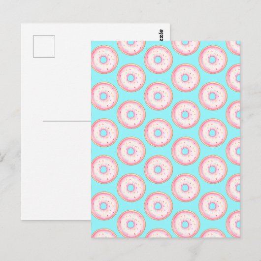 水彩ピンクグレーズドリフトドーナツ ポストカード (正面/裏面)