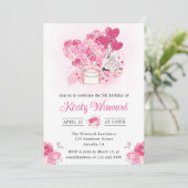 水彩ピンクケーキ及びフローラハート誕生日 招待状 (スタンド正面)