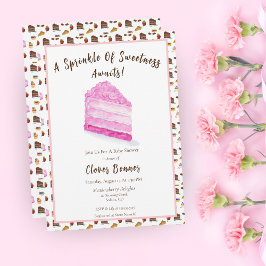 水彩ピンクケーキ&デザート赤ちゃんシャワー 招待状