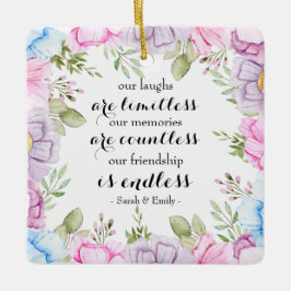 水彩ピンクコスモスフローラリースフリーズ セラミックオーナメント