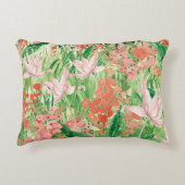 水彩ピンクコーラルワイルドフラワーメドウフローラ アクセントクッション (正面)