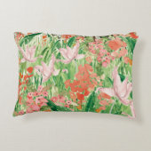 水彩ピンクコーラルワイルドフラワーメドウフローラ アクセントクッション (裏面)