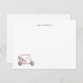 水彩ピンクゴルフカート，ゴルファーパーソナライズされた サンキューカード (正面/裏面)