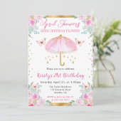 水彩ピンクゴールドスプリング傘 21歳の誕生日 招待状 (スタンド正面)