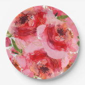 水彩ピンクゴールドフラワー ブライダルシャワー ペーパープレート (正面)
