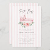 水彩ピンクサンタベビークリスマスベビーシャワー 招待状 (正面/裏面)