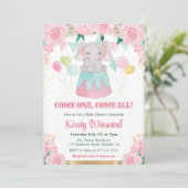 水彩ピンクサーカスエレファントベビーシャワー 招待状 (スタンド正面)