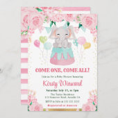 水彩ピンクサーカスエレファントベビーシャワー 招待状 (正面/裏面)