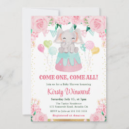 水彩ピンクサーカスエレファントベビーシャワー 招待状