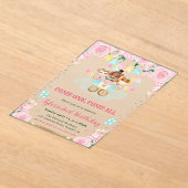 水彩ピンクサーカス動物の誕生日パーティー アクリル招待状 (レイダウン)