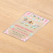 水彩ピンクサーカス動物の誕生日パーティー アクリル招待状 (レイダウン)