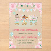 水彩ピンクサーカス動物の誕生日パーティー アクリル招待状 (正面)