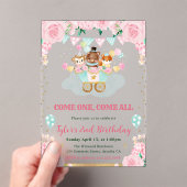 水彩ピンクサーカス動物の誕生日パーティー アクリル招待状 (インサイチュ (ポータブル))