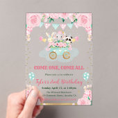 水彩ピンクサーカス動物の誕生日パーティー アクリル招待状 (インサイチュ (ポータブル))