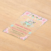 水彩ピンクサーカス動物の誕生日パーティー アクリル招待状 (レイダウン)