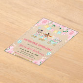 水彩ピンクサーカス動物の誕生日パーティー アクリル招待状 (レイダウン)