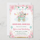 水彩ピンクサーカス動物の誕生日パーティー 招待状 (正面)